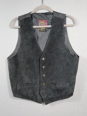 Vintage Dual Control Men's Black Suede Leather & Nylon Vest - Size Small